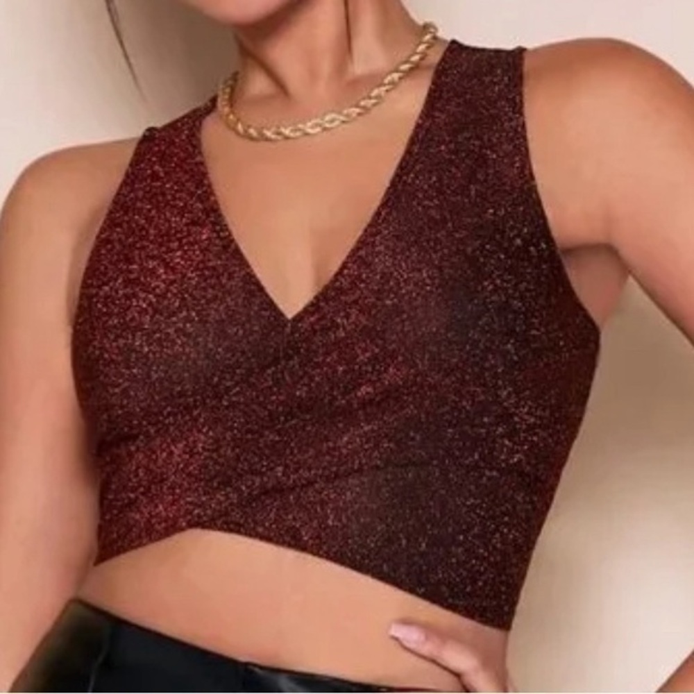 New Women’s Red Sparkly Crop Top Club Rave Size XS NWT